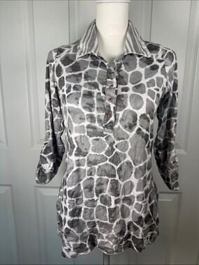 David Cline Gray & White Animal-Print Button-Down Shirt~S